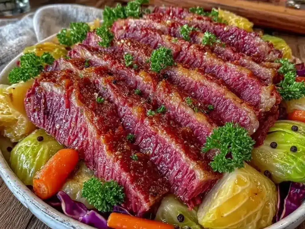 slow cooker corned beef and cabbage - featured image