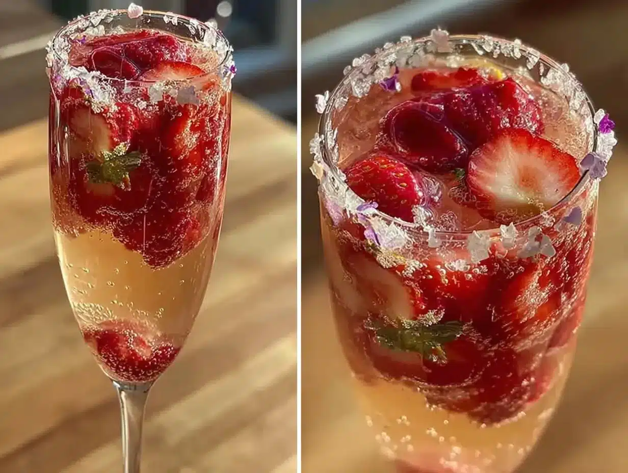 strawberry rose champagne cocktail preparation steps