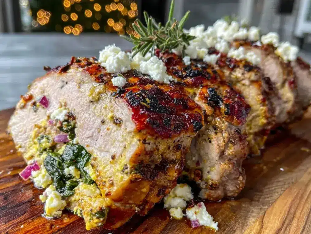 stuffed pork tenderloin with spinach and feta - featured image