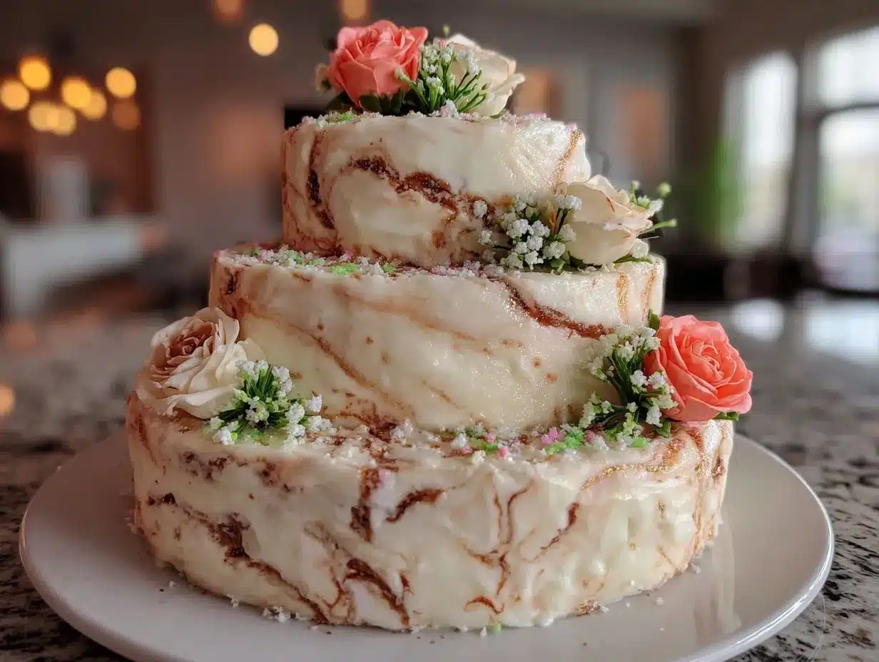 three-tier marble graduation cake preparation steps