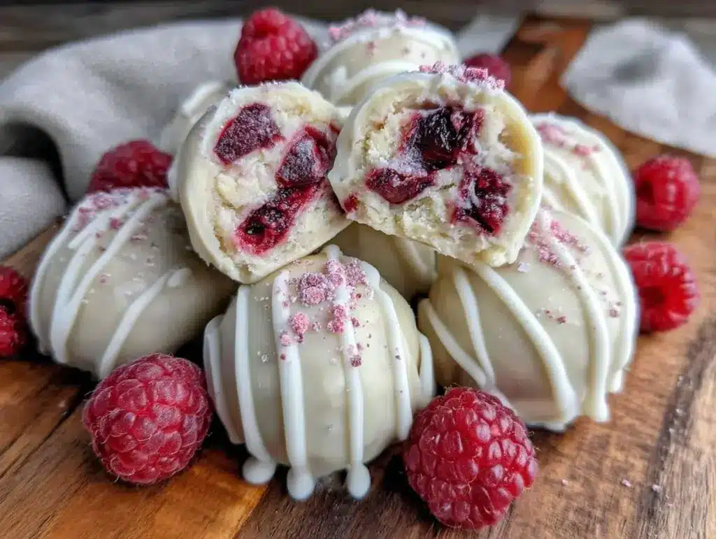 white chocolate raspberry truffles - featured image
