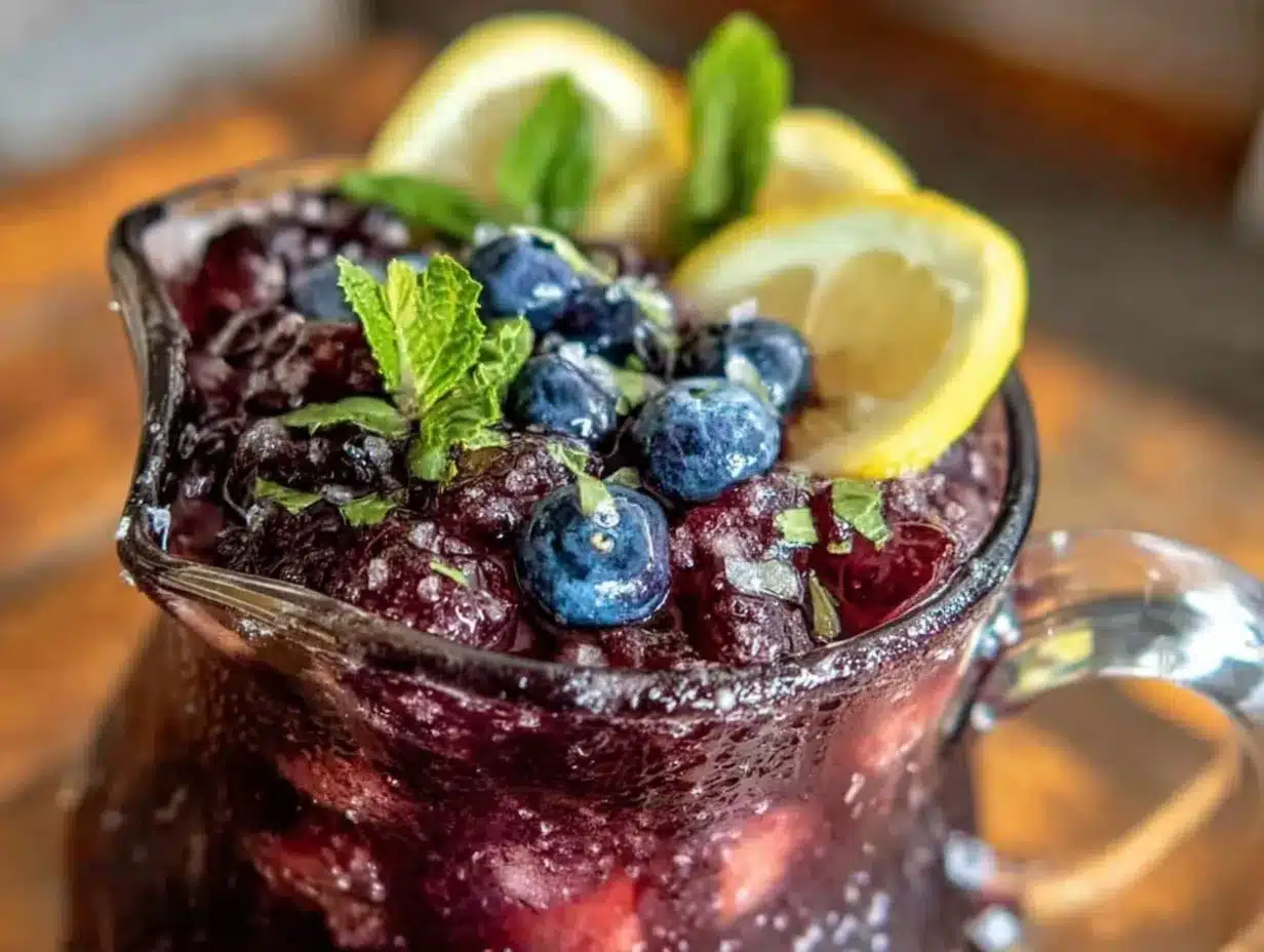 blueberry lemonade slushie mocktail preparation steps