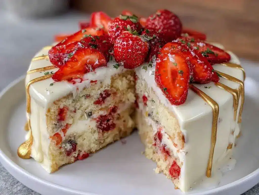 champagne strawberry cake - featured image