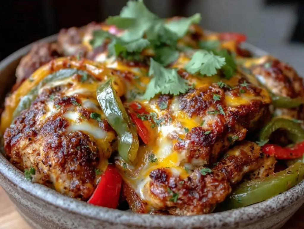 cheesy chicken fajita casserole - featured image