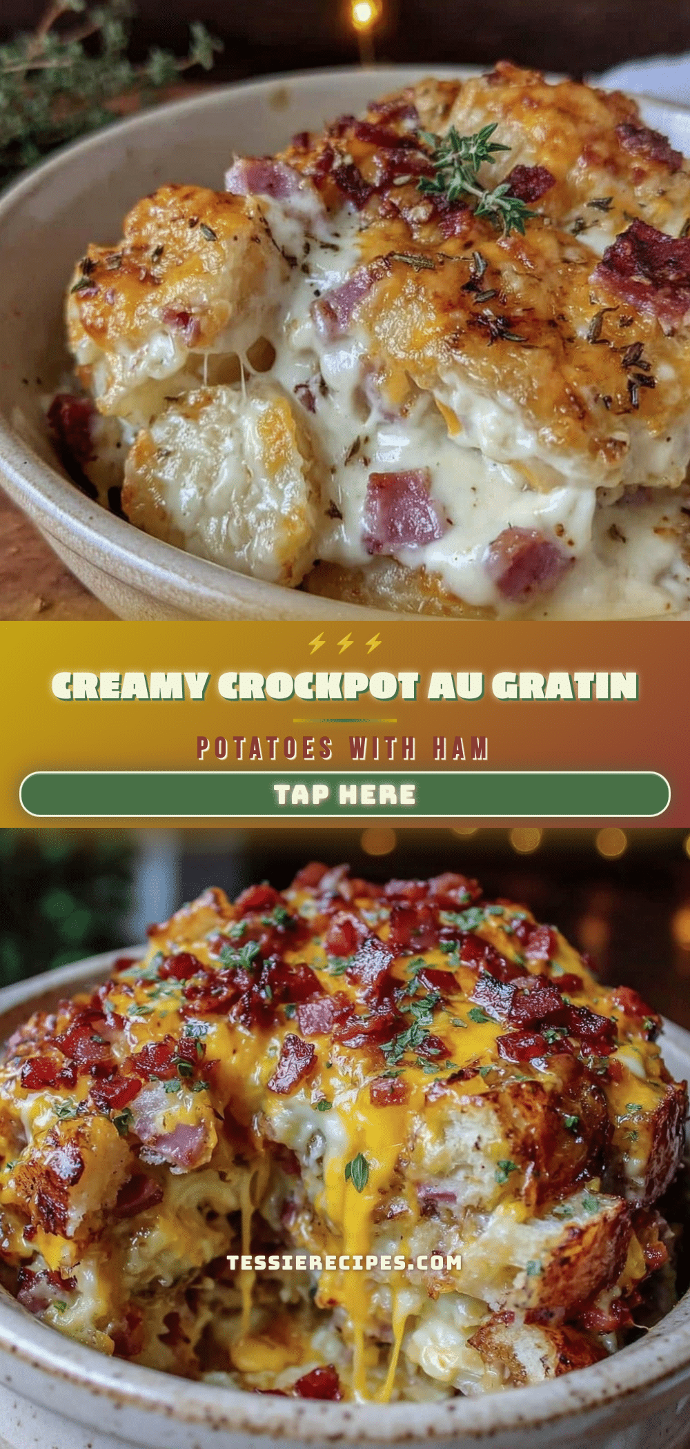 creamy crockpot au gratin potatoes with ham and cheddar recipe