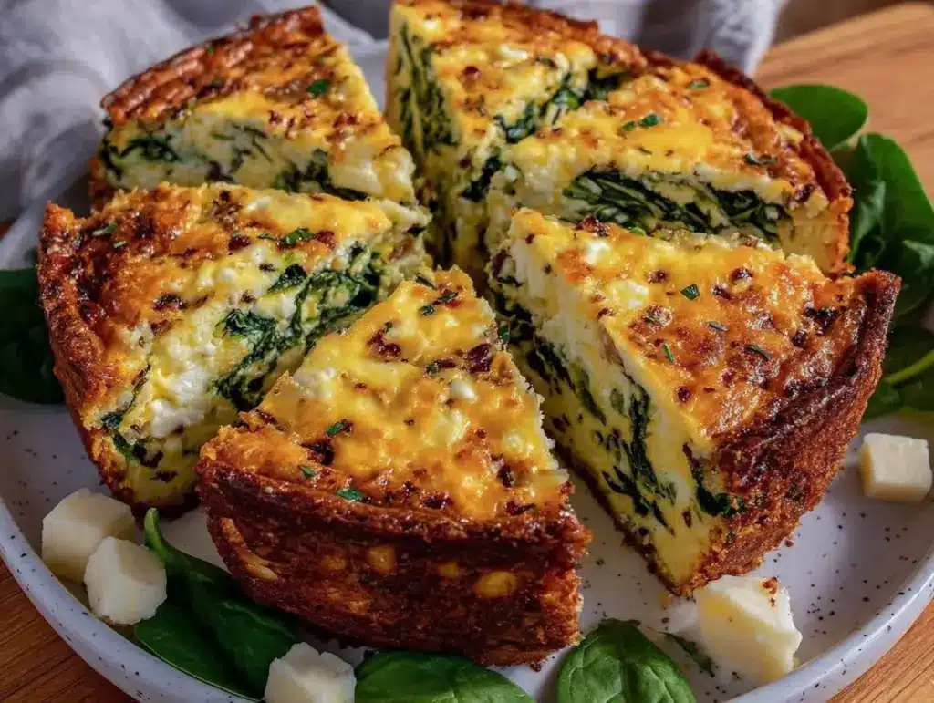 creamy crustless spinach and feta quiche - featured image
