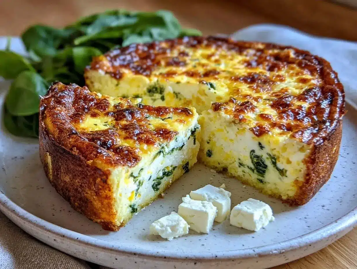 creamy crustless spinach and feta quiche preparation steps