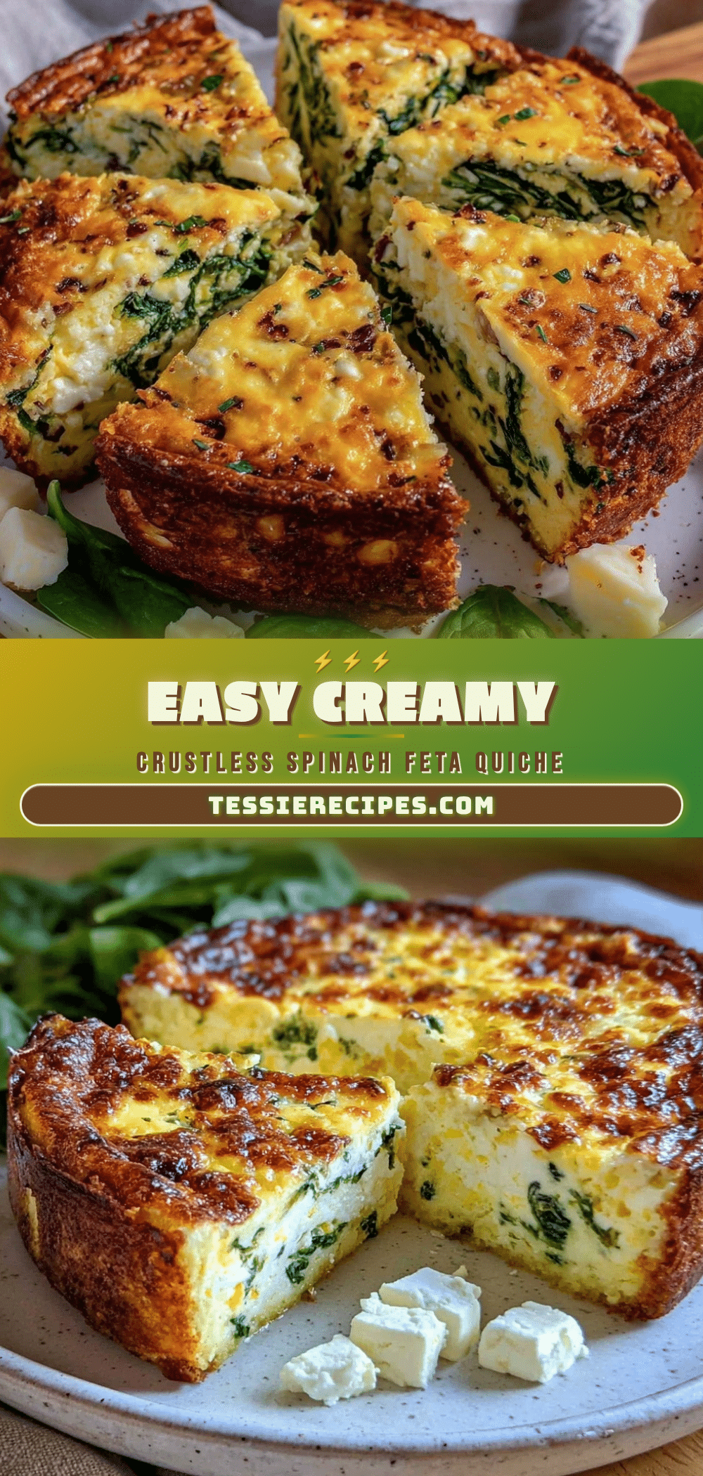 creamy crustless spinach and feta quiche recipe