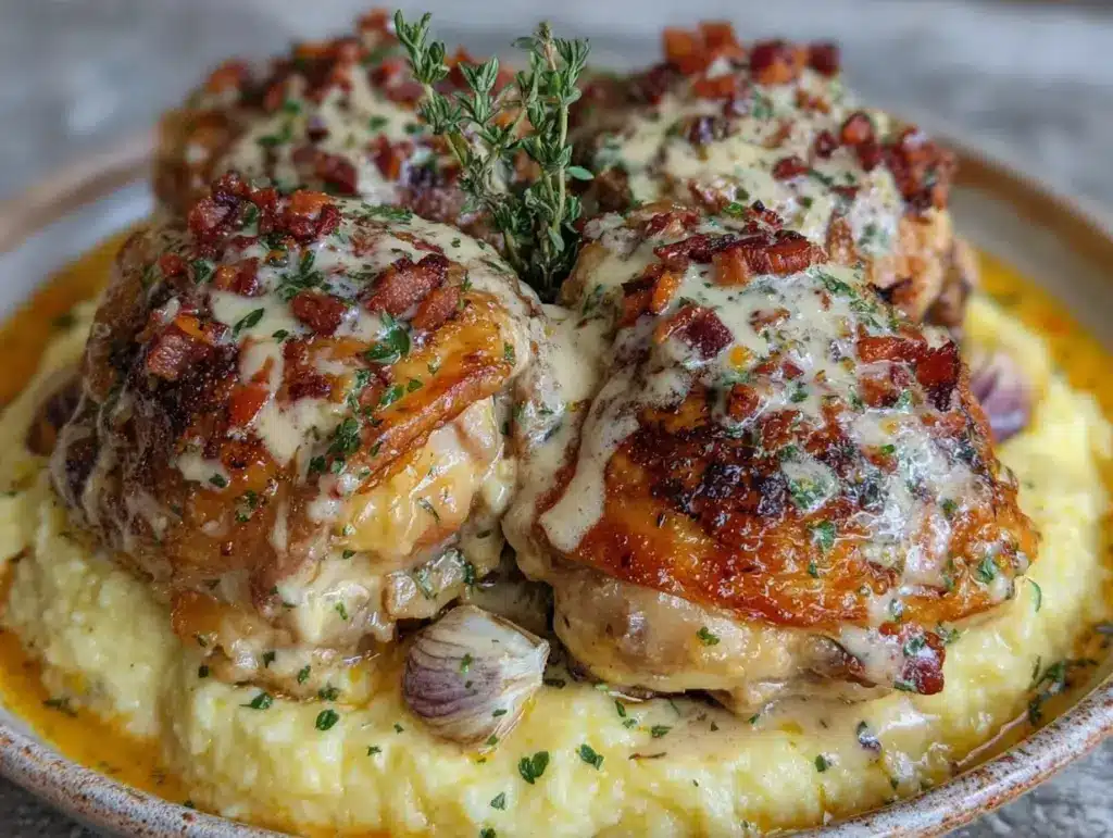 creamy garlic chicken thighs - featured image