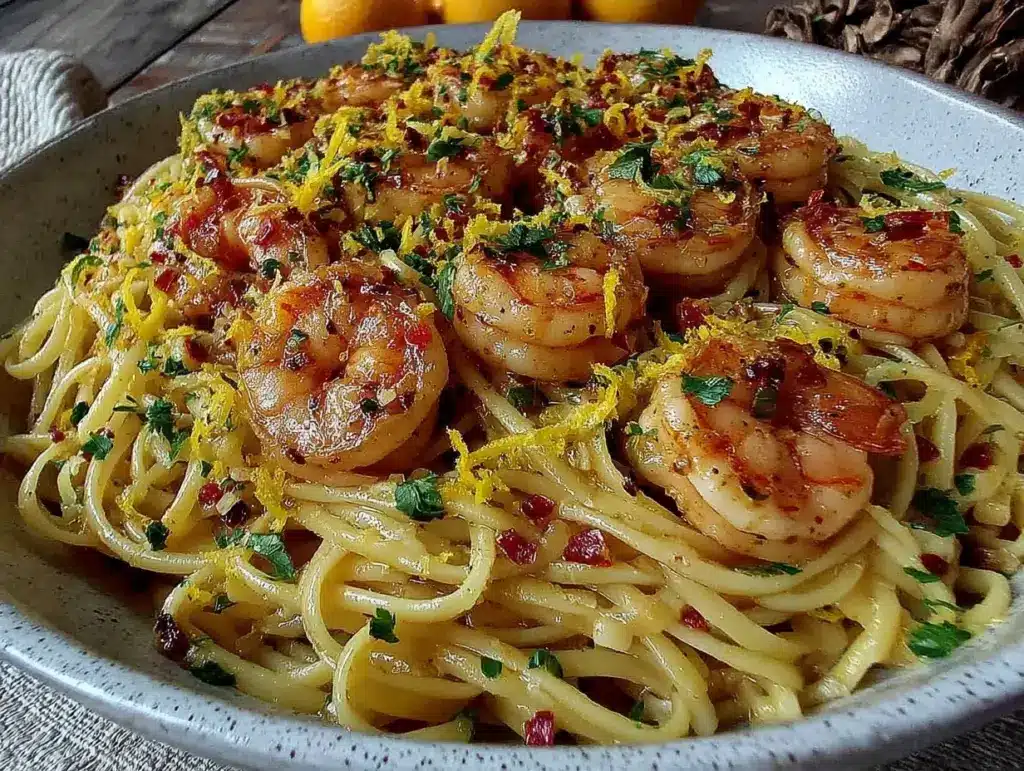 creamy lemon butter shrimp linguine - featured image
