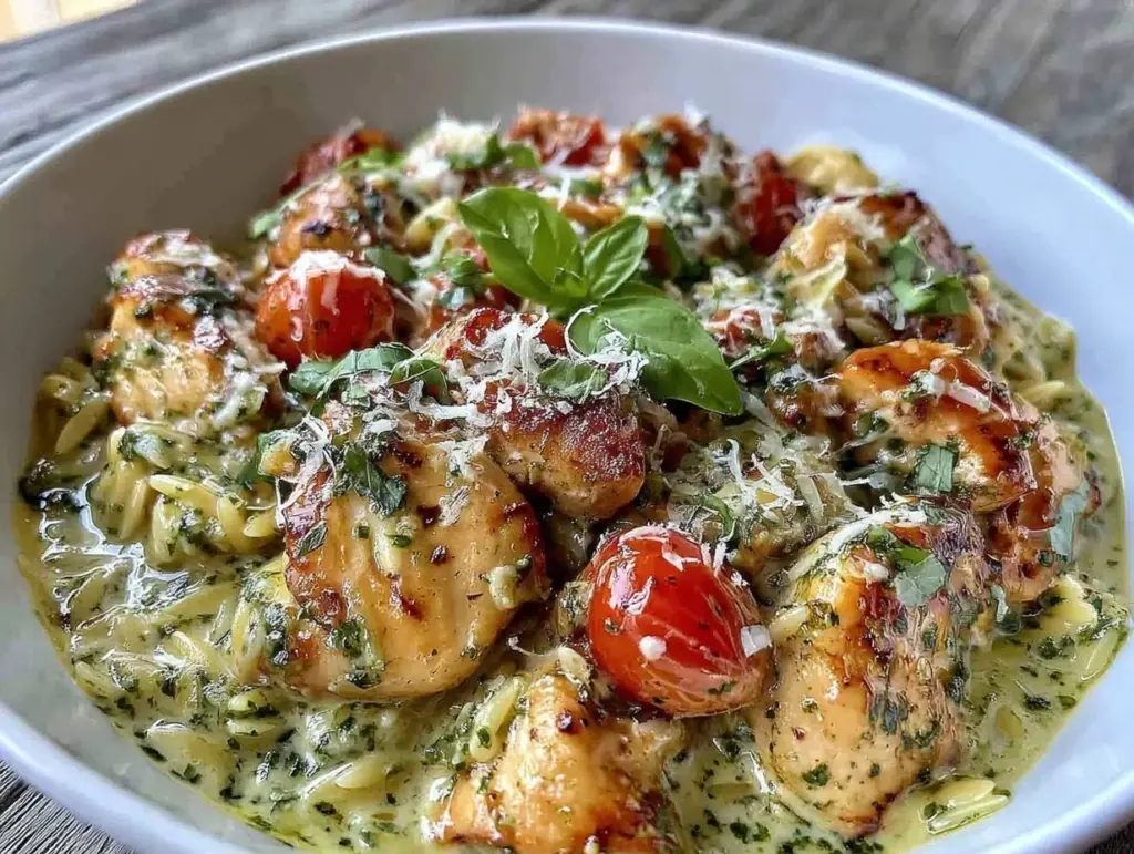 creamy one-pot pesto chicken orzo - featured image