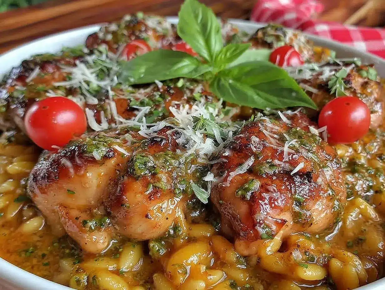 creamy one-pot pesto chicken orzo preparation steps