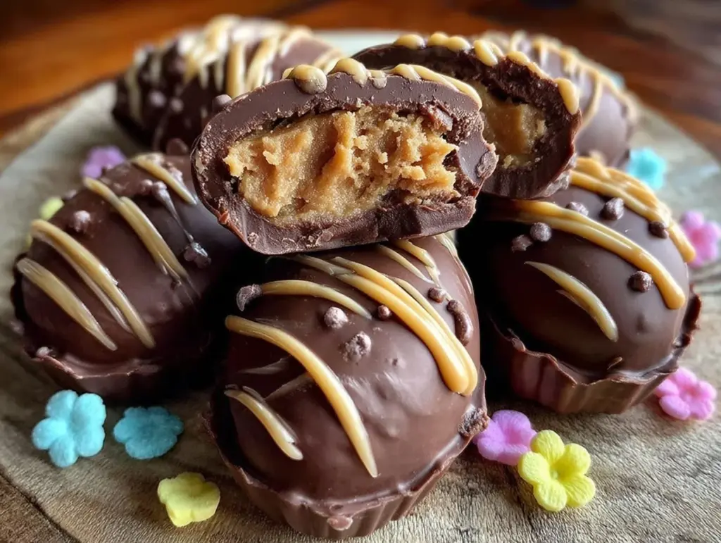 creamy peanut butter chocolate Easter egg truffles - featured image