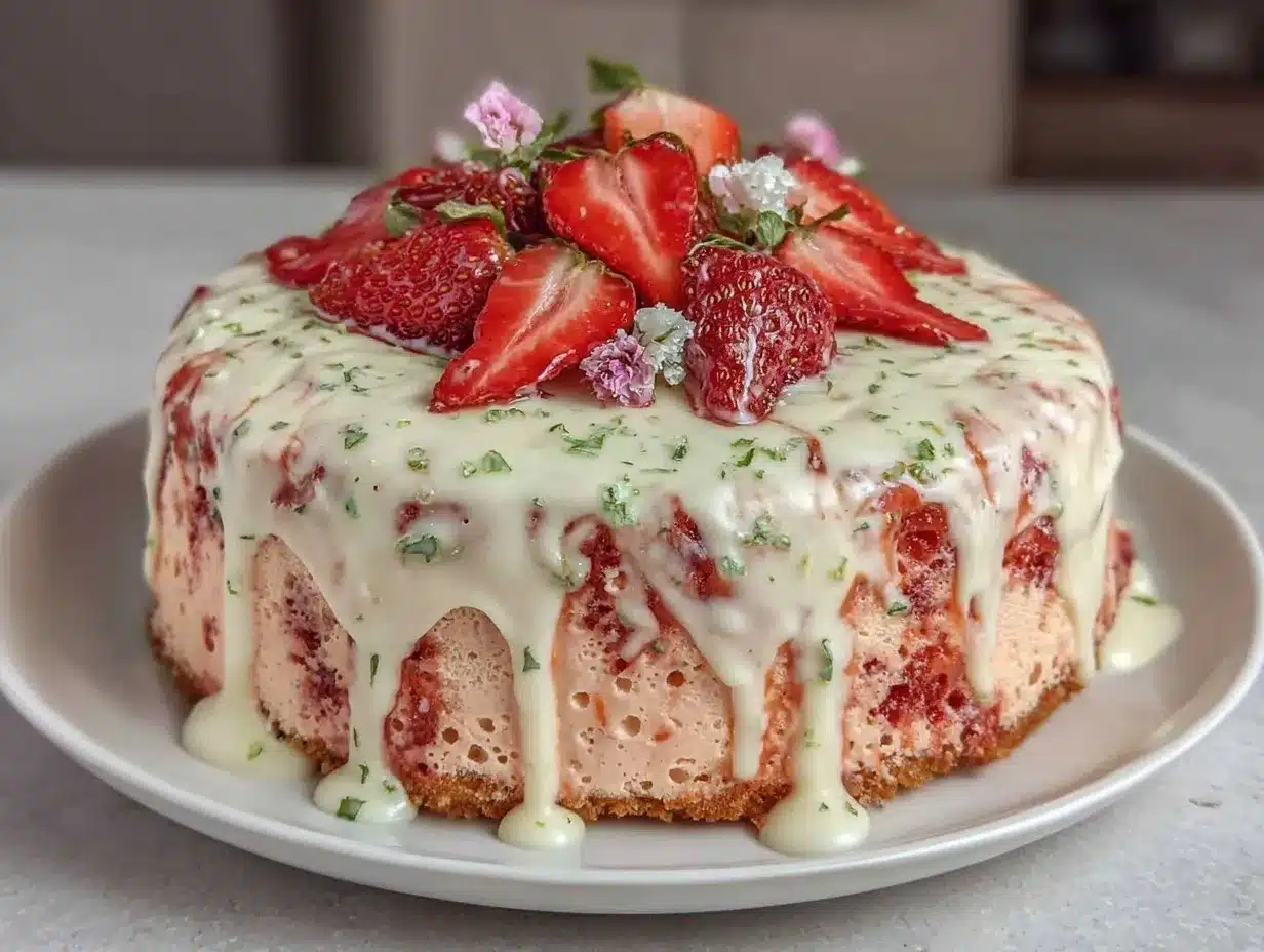 creamy pink strawberry mousse cake preparation steps
