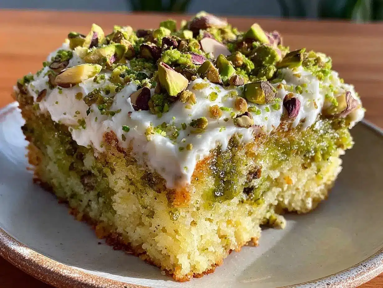 creamy pistachio pudding poke cake preparation steps