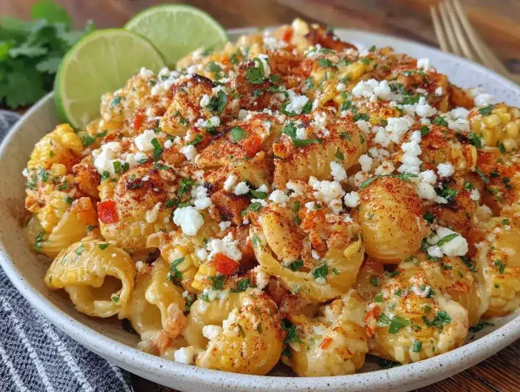 creamy street corn elote pasta salad - featured image