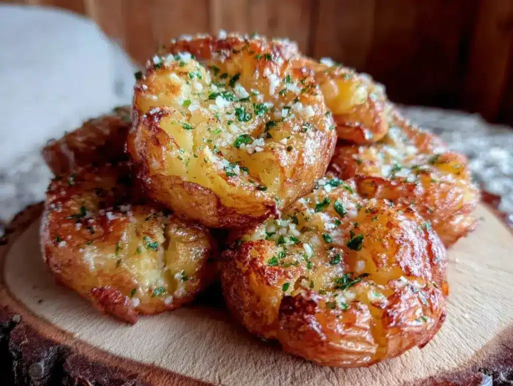 crispy air fryer smashed garlic butter potatoes - featured image