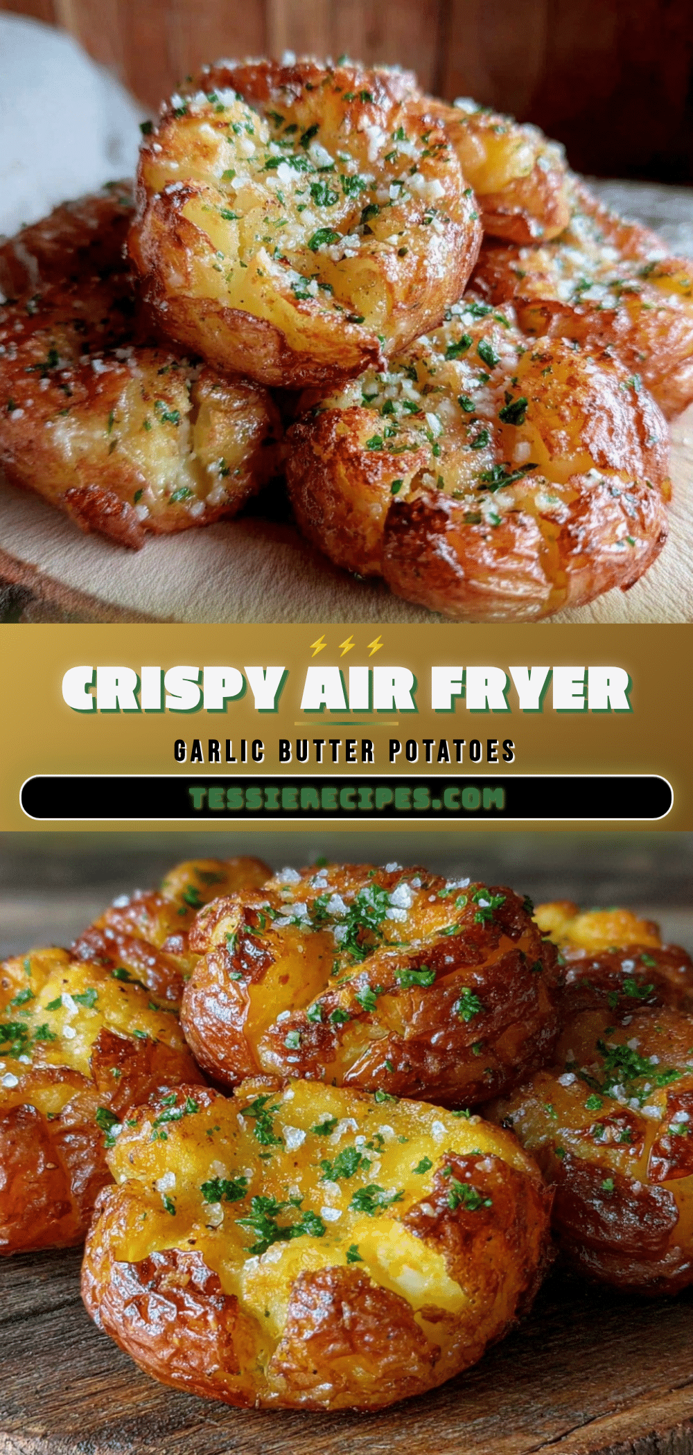 crispy air fryer smashed garlic butter potatoes recipe