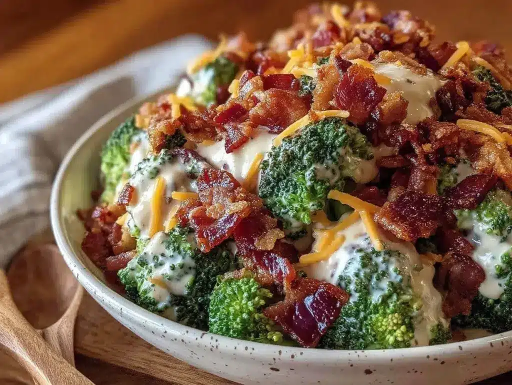 crispy broccoli salad with bacon - featured image