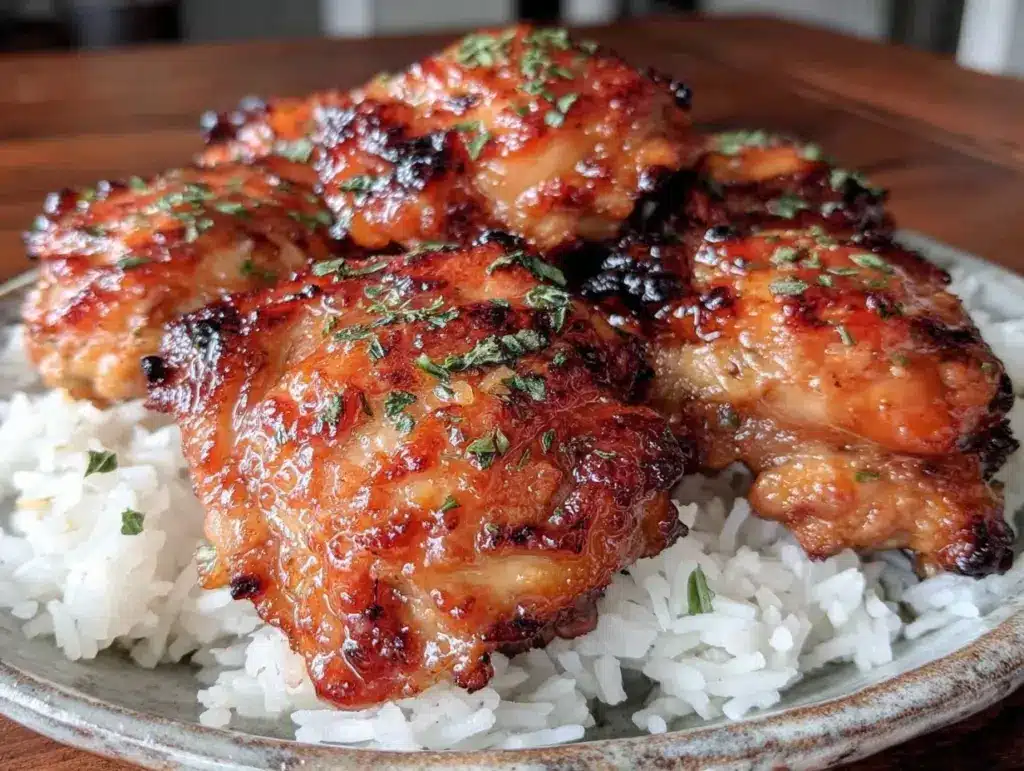crispy honey garlic chicken thighs - featured image