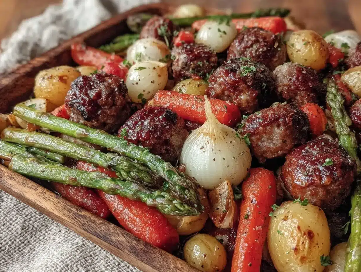 crispy sheet pan spring vegetables and sausage preparation steps