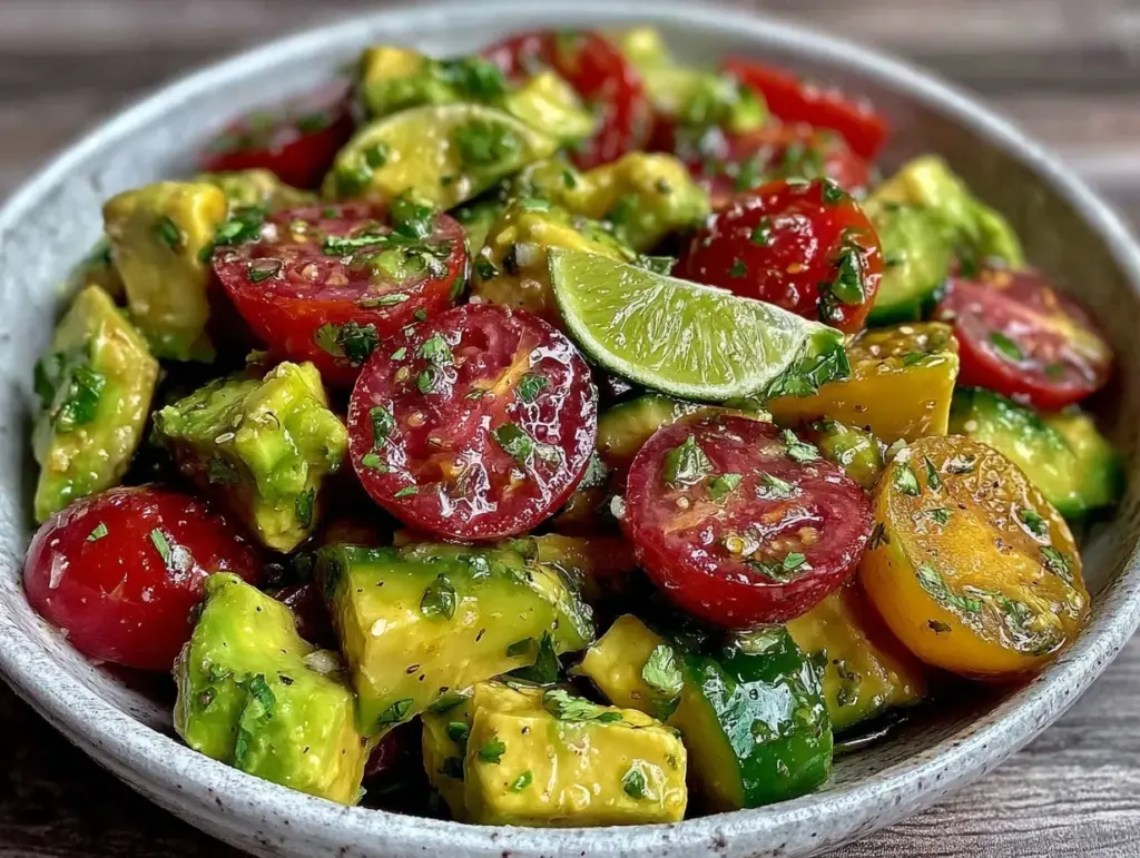 cucumber tomato avocado salad - featured image