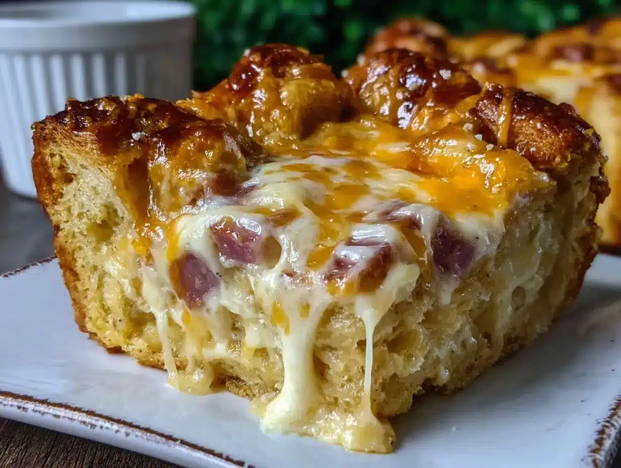 easy cheesy ham and cheese croissant casserole preparation steps
