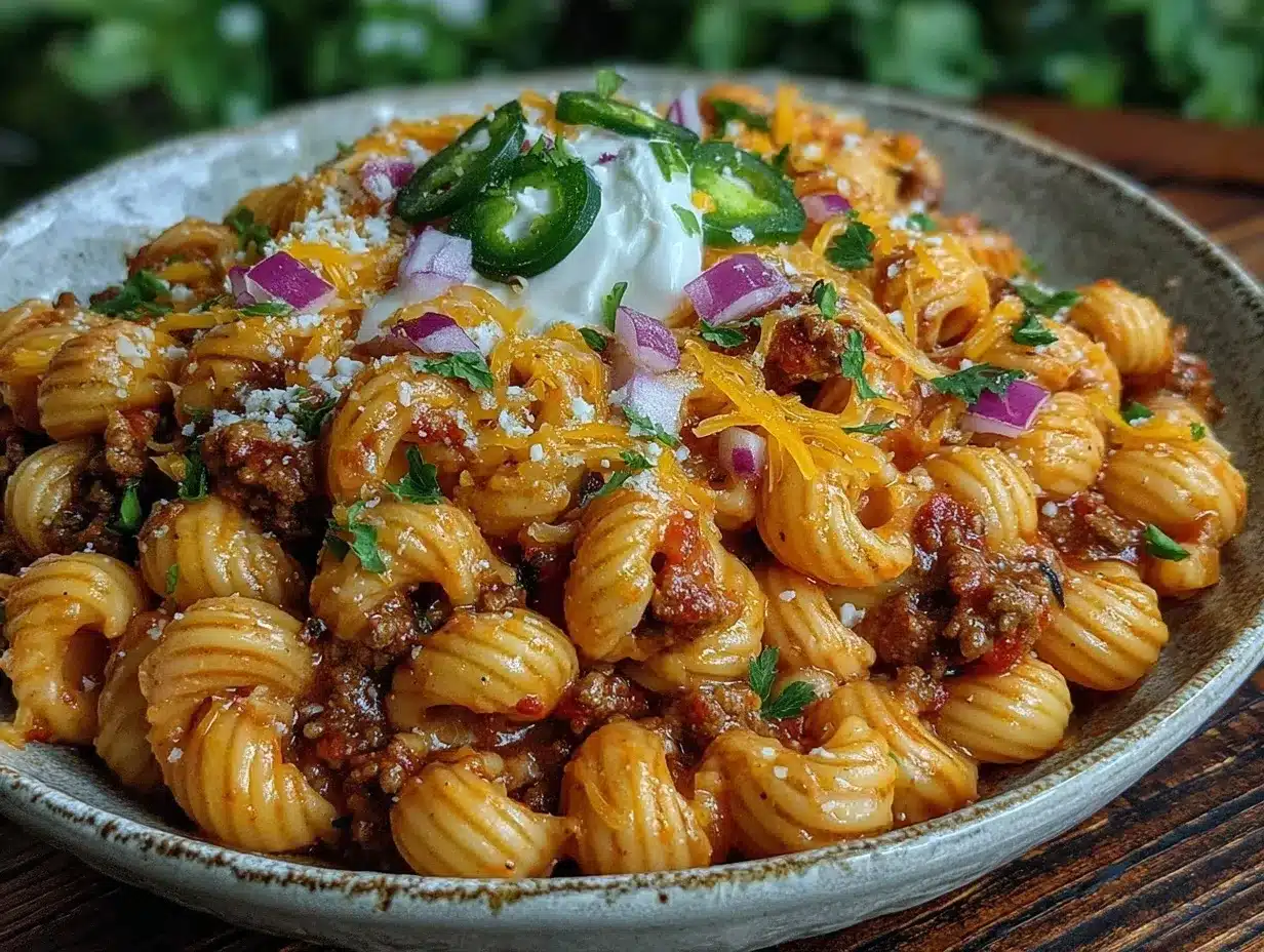 easy cheesy one-pot taco pasta preparation steps