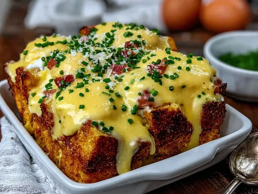 Easy Creamy Overnight Eggs Benedict Casserole - featured image