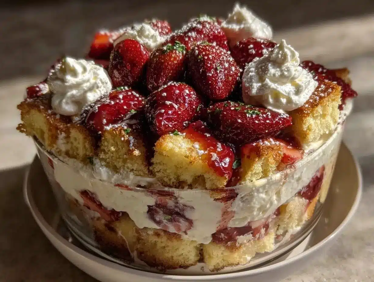 easy creamy strawberry shortcake trifle preparation steps