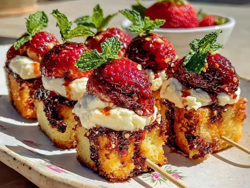 easy fresh strawberry shortcake skewers - featured image