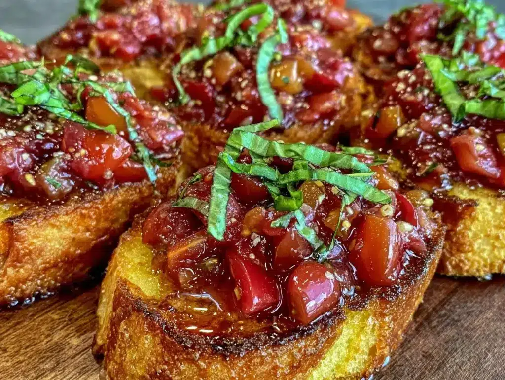 fresh bruschetta with tomato basil topping - featured image