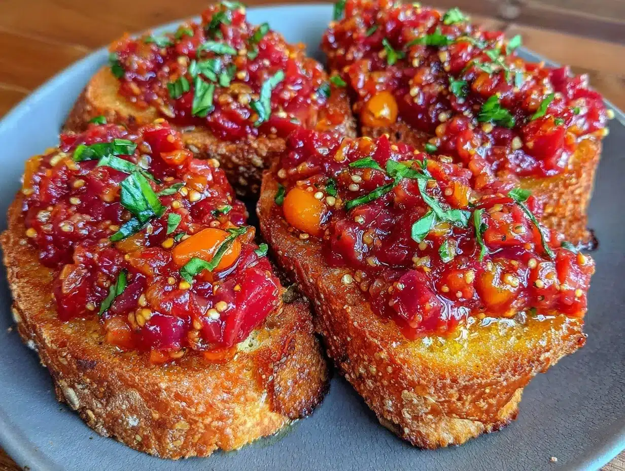 fresh bruschetta with tomato basil topping preparation steps