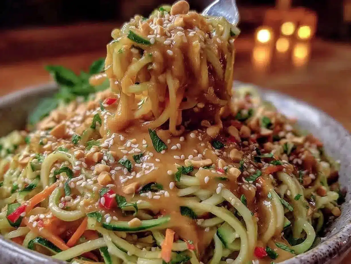 fresh thai peanut cucumber noodle salad preparation steps