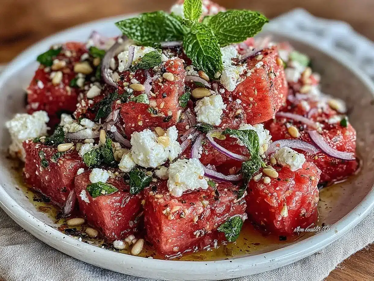 fresh watermelon feta salad preparation steps