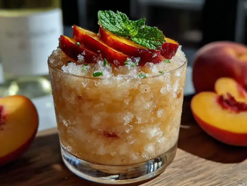 frozen peach white sangria slushie - featured image