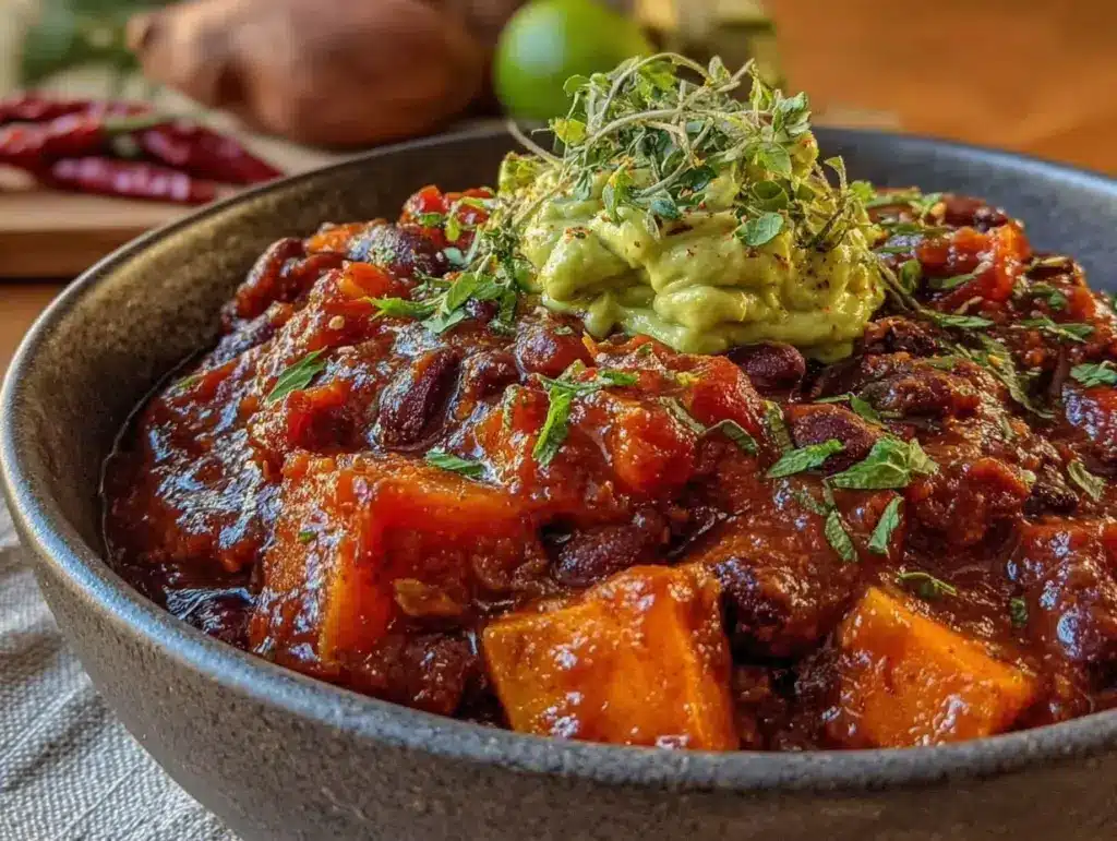 hearty black bean and sweet potato chili - featured image