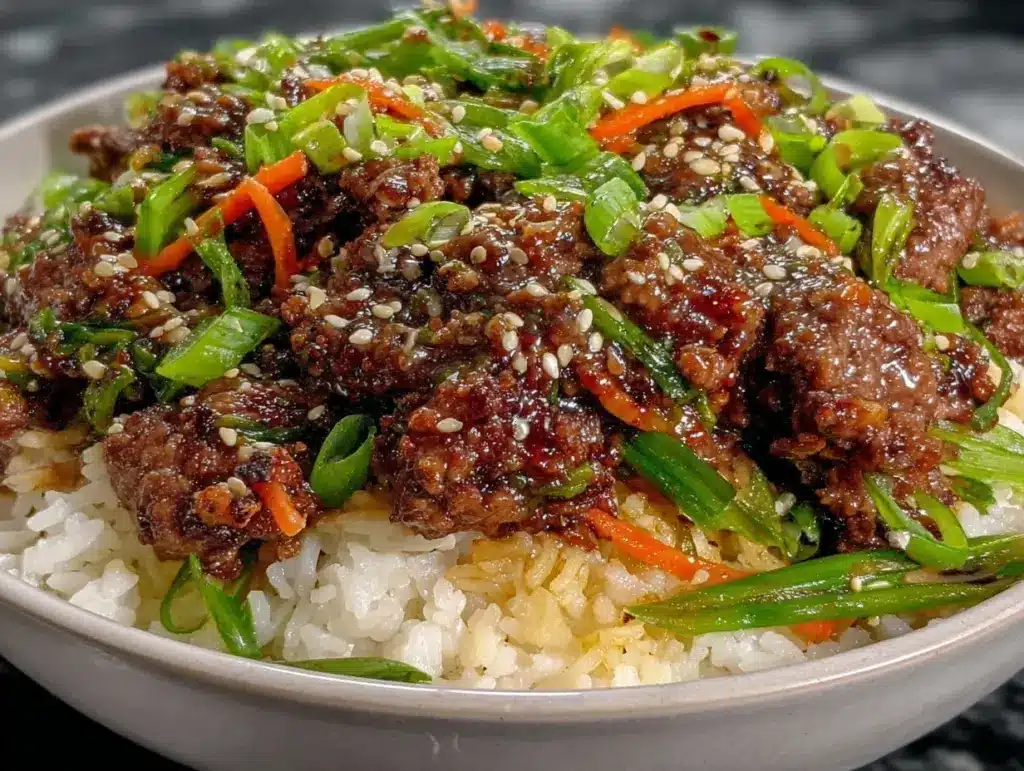 korean bulgogi ground beef rice bowls - featured image