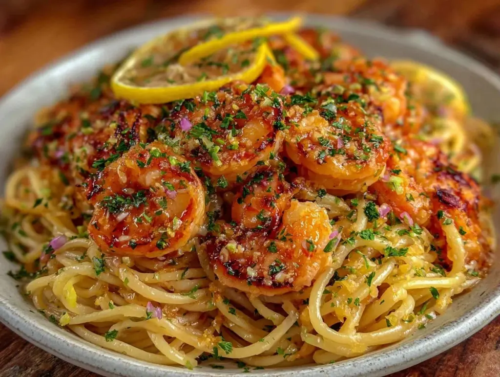 lemon garlic shrimp pasta - featured image