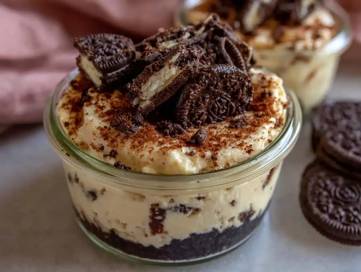 no-bake Oreo cheesecake in a jar preparation steps