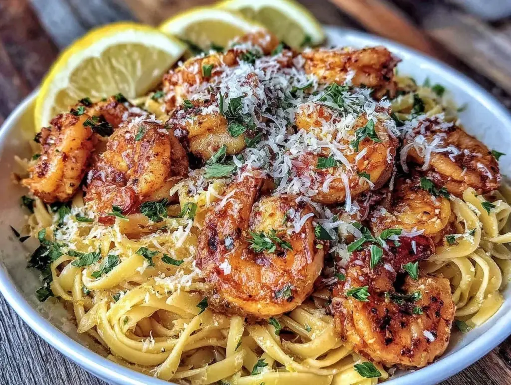 quick creamy lemon garlic butter shrimp linguine - featured image