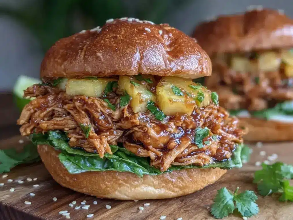 slow cooker hawaiian teriyaki chicken sandwiches - featured image