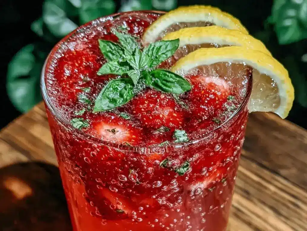 strawberry basil vodka lemonade spritzer - featured image