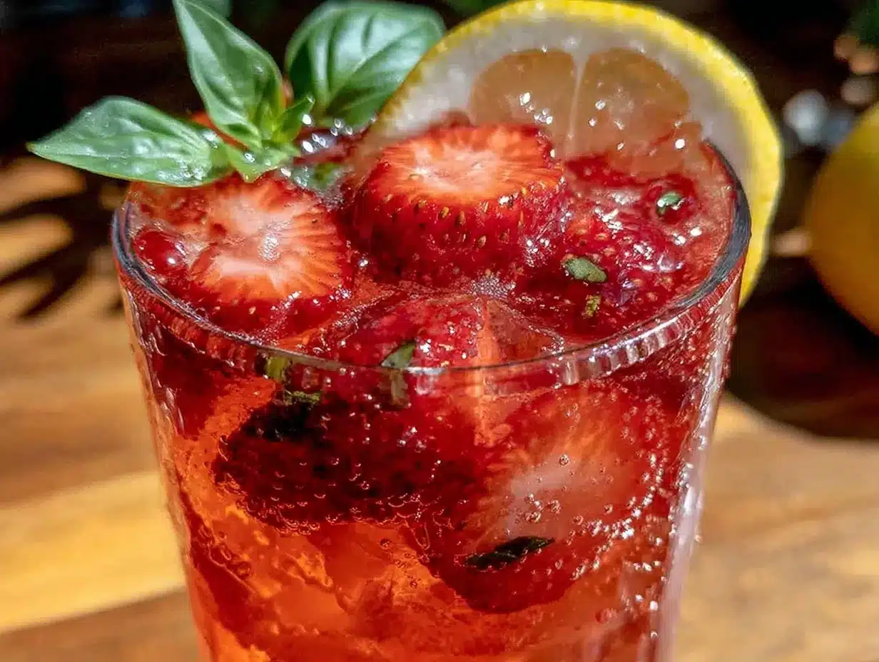 strawberry basil vodka lemonade spritzer preparation steps