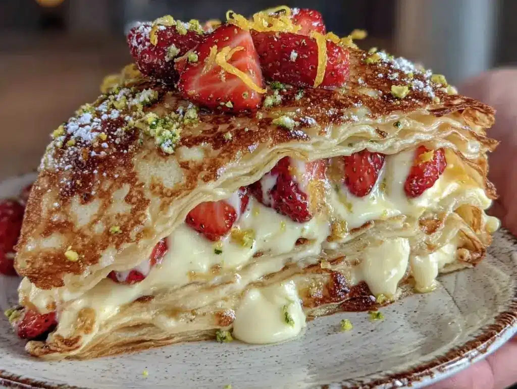 strawberry lemon crepe cake - featured image