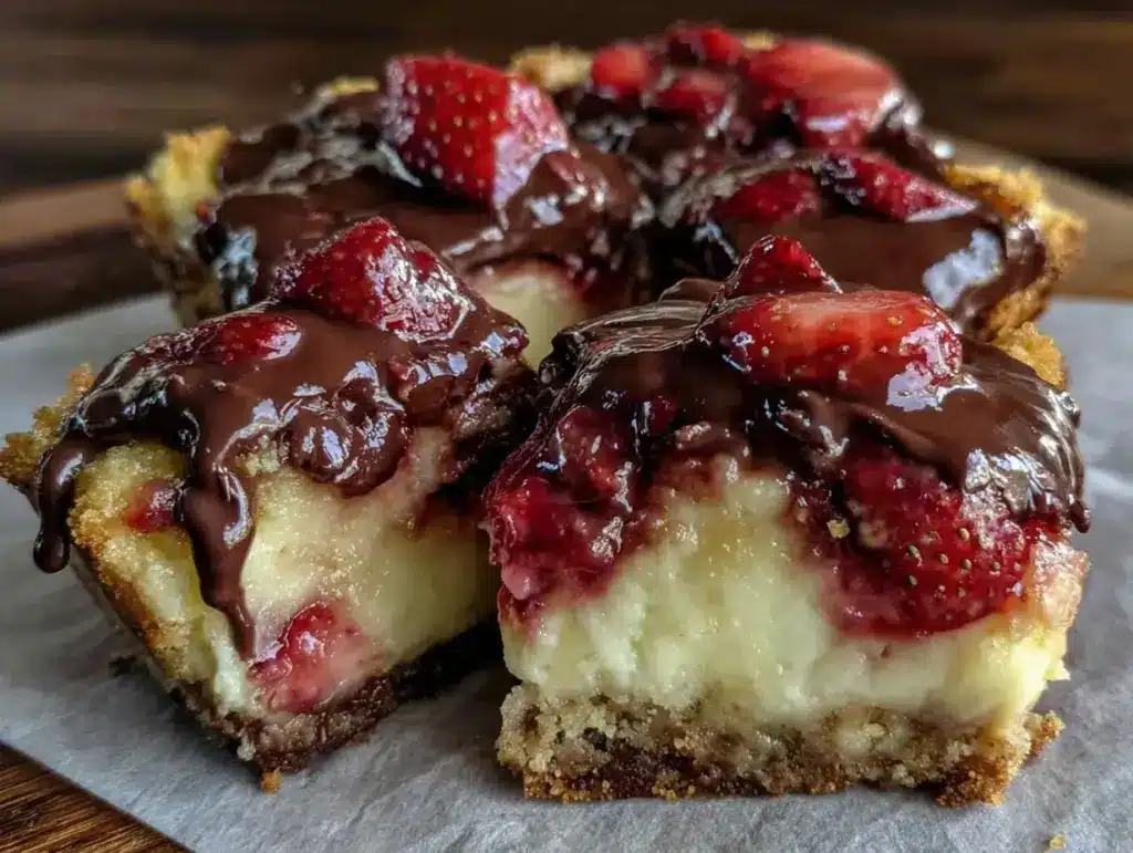 chocolate covered strawberry cheesecake bars - featured image