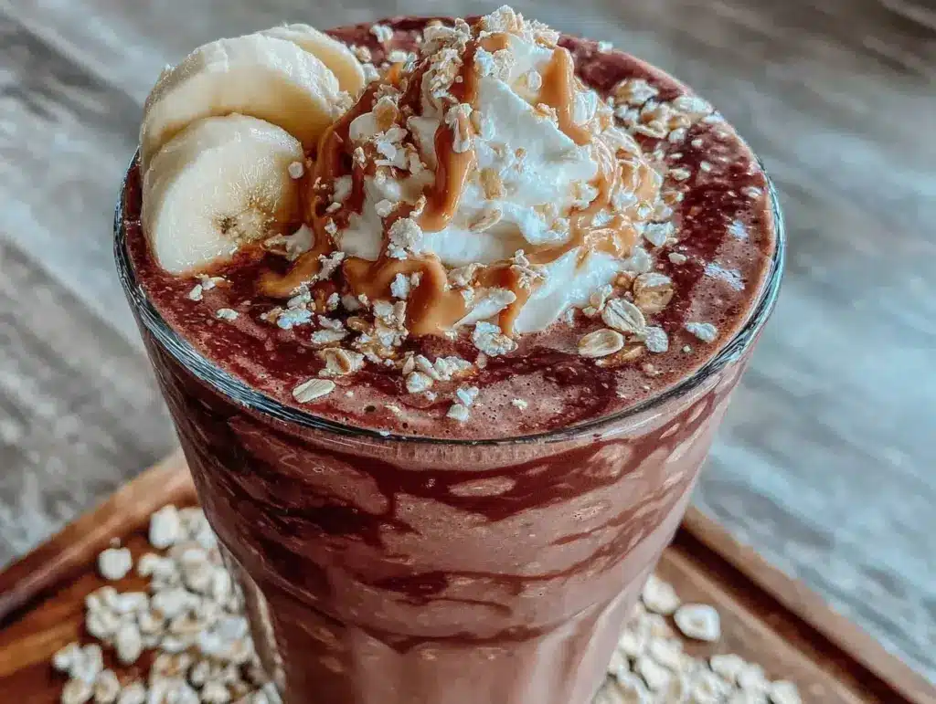 creamy chocolate peanut butter protein shake - featured image