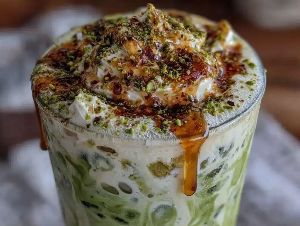 creamy iced matcha latte - featured image