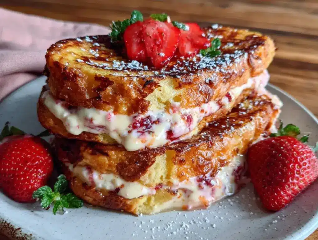 creamy strawberry cream cheese stuffed french toast - featured image