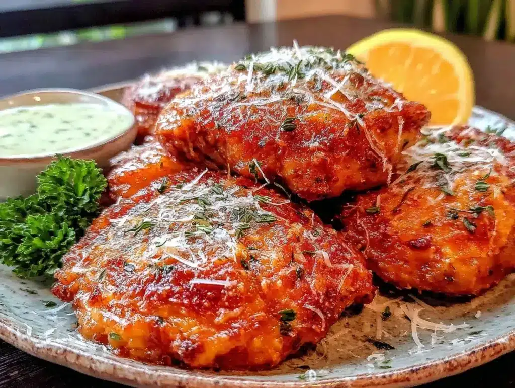crispy garlic parmesan air fryer chicken thighs - featured image